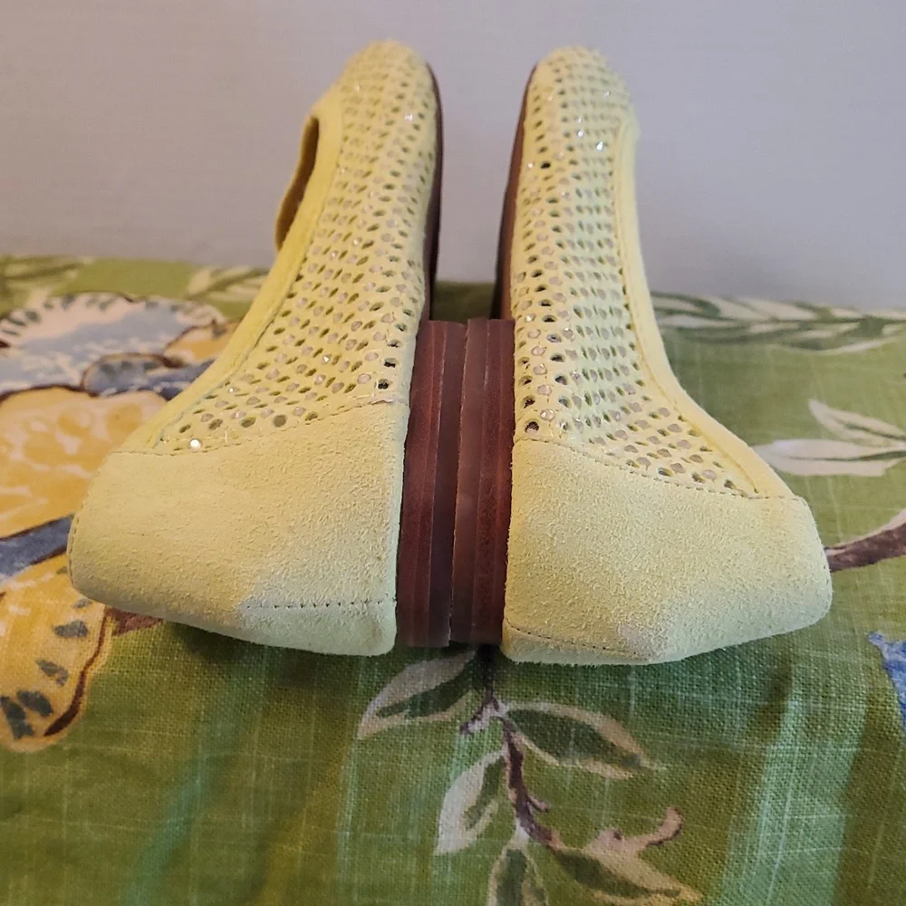 Antonio Melani Yellow Leather Ballet Flats with Rhinestones, Size 10 Medium - Picture 9 of 14